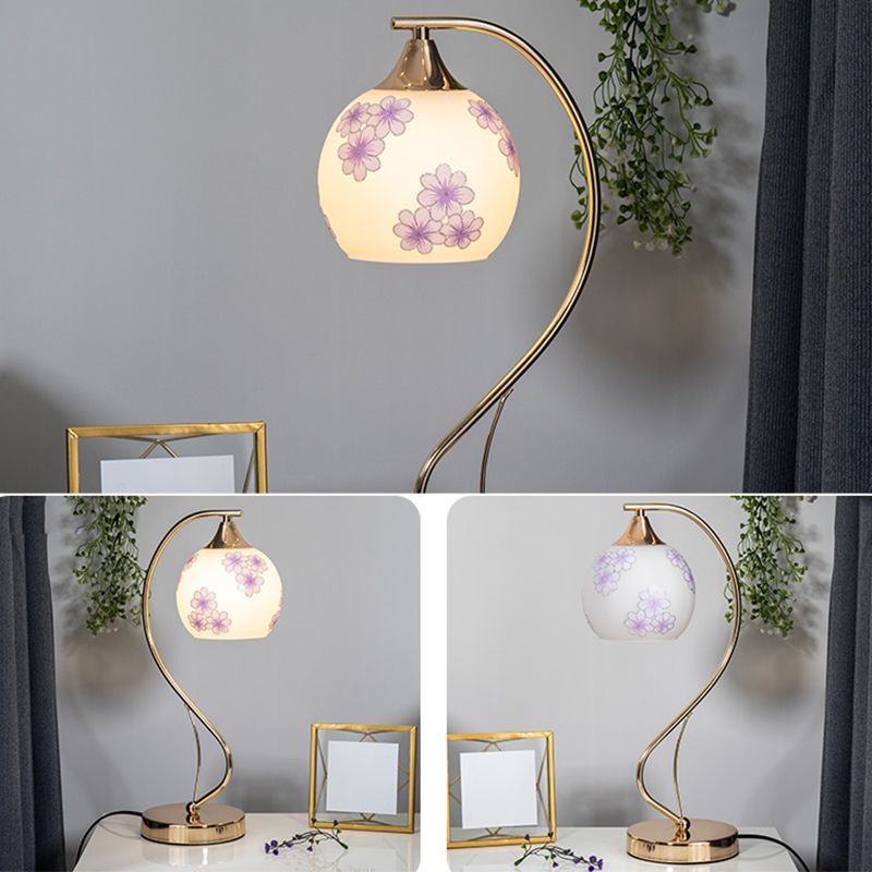 Modern Gooseneck Table Lamp Metal Single-Bulb Bedroom Night Light with Dome Glass Shade