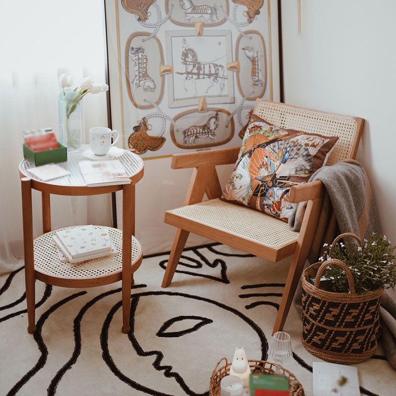 Contemporary Style Chairs Dining Arm Chair with Wooden Legs for Kitchen