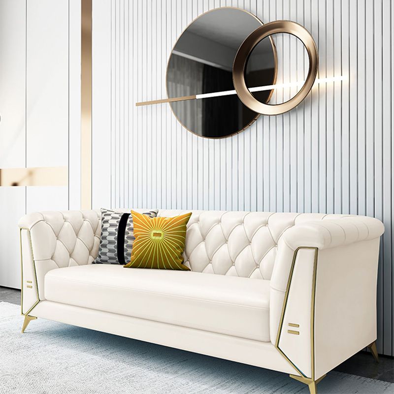 28.7" H 3-seater Faux Leather Tufted Tuxedo Arm Sofa for Living Room