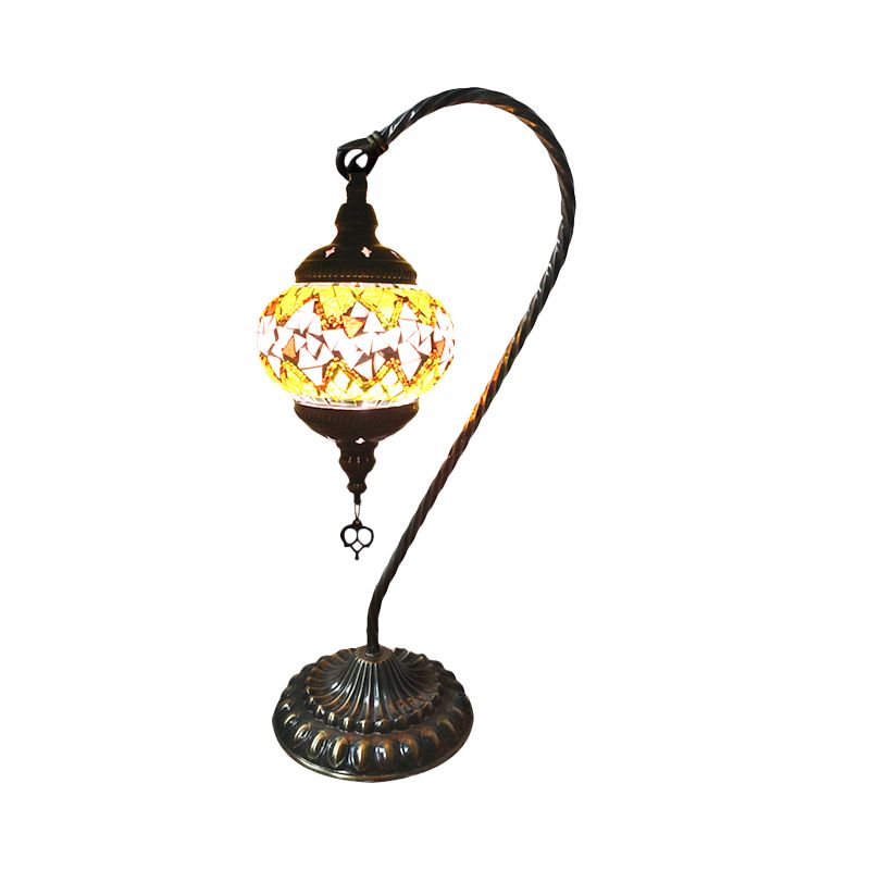 Mesa de dormitorio de brazo curvo Luz de arte retro de vidrio retro bulbo individual blanco/amarillo/naranja lámpara de noche