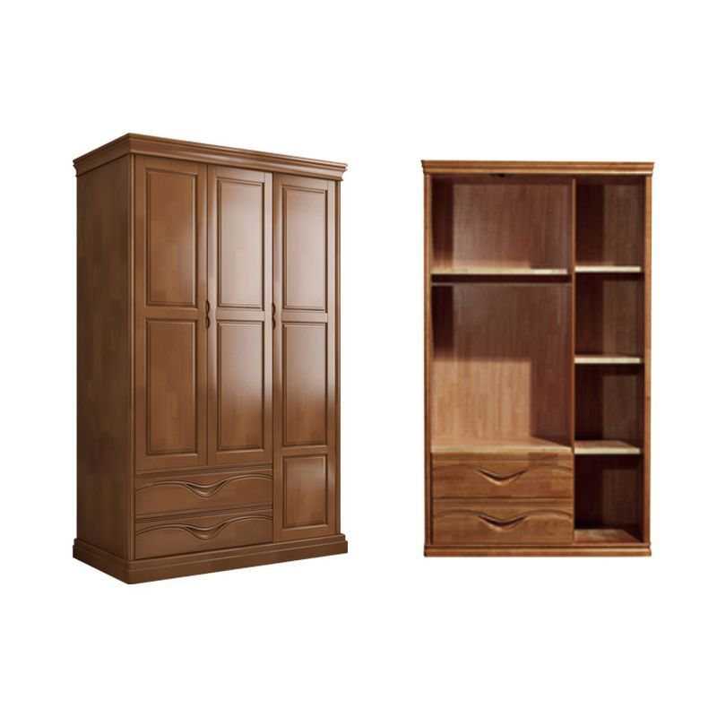 Rubberwood Armoire with Garment Rod Traditional Storage Cabinet with Drawers