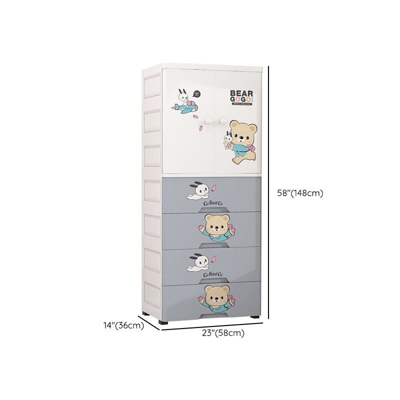 White Plastic Coat Locker Glossy Animal Print 2-Door Kids Closet