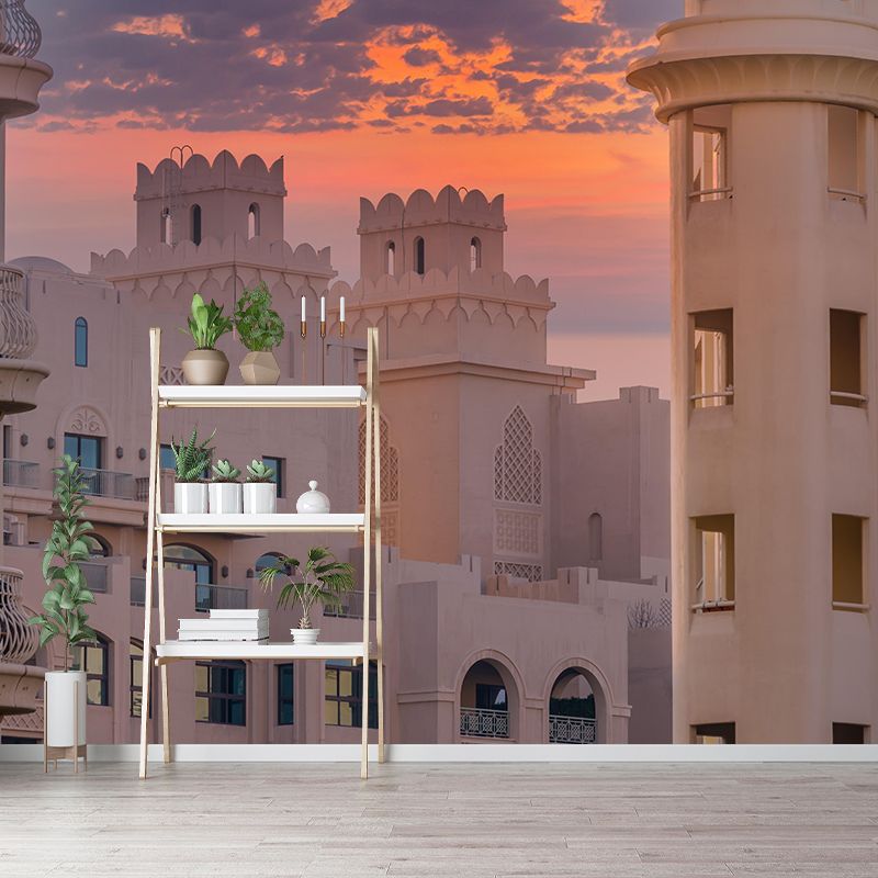 City Construction Mural Contemporary Style Wall Covering for Sitting Room