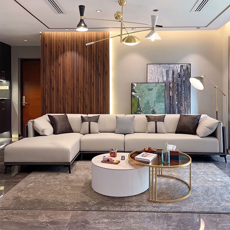 Modern Stain-Resistant Faux Leather Pillow Top Arm Sofa/Sectional for Living Room