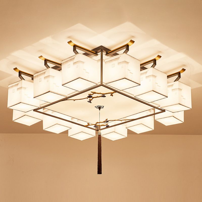 4 Size Optional Light Fixtures Asia Style Fabric Flush Light for Living Room Dinning Room