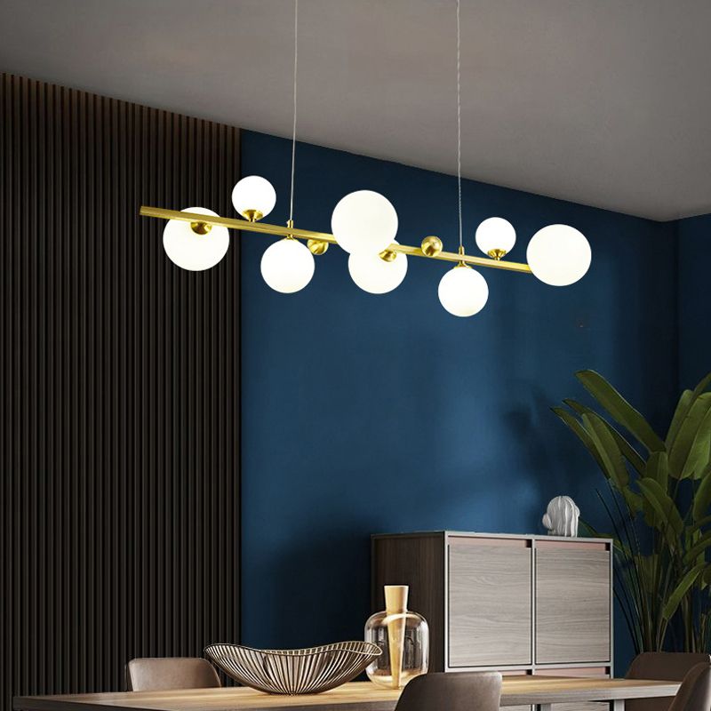 Modern Style Globe Shade Island Pendants 8-Lights Glass Pendant Lights for Dining Room