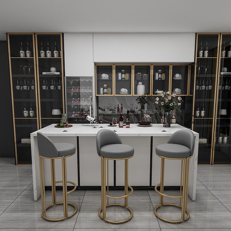 Glam Armless Backrest Counter Stool Iron Restaurant Bar Stool with Cushion and Pedal