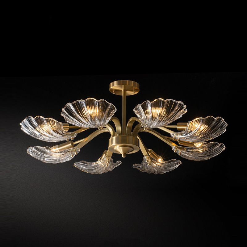 Contemporary Shell-Shaped Flush Light Fixture Glass Flush Mount Ceiling Light in Gold