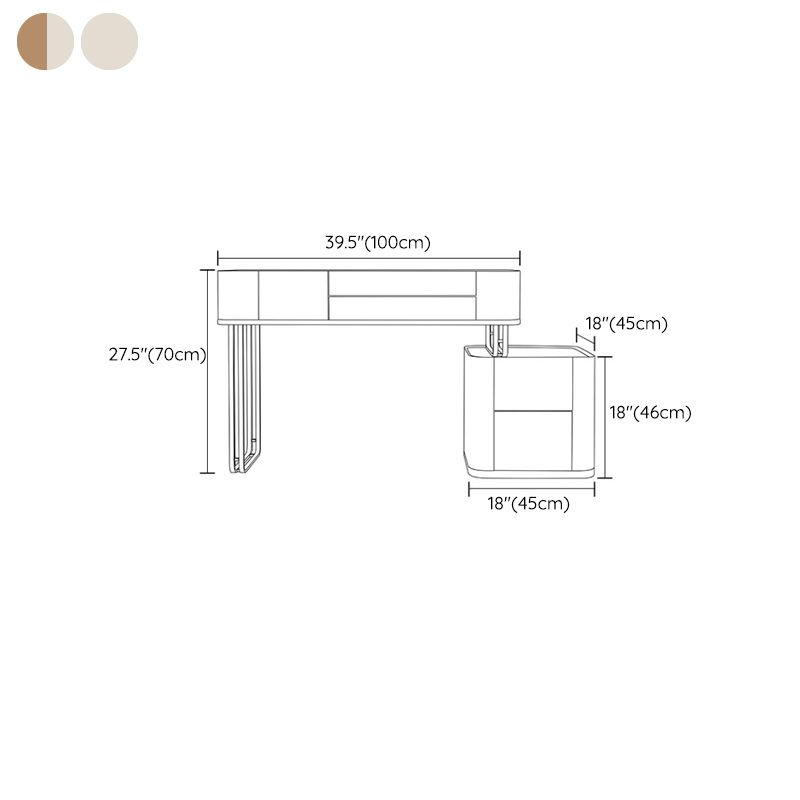 Minimalism Glass Vanity Table with Mirror & Stool 5 Drawers Beige Dressing Table