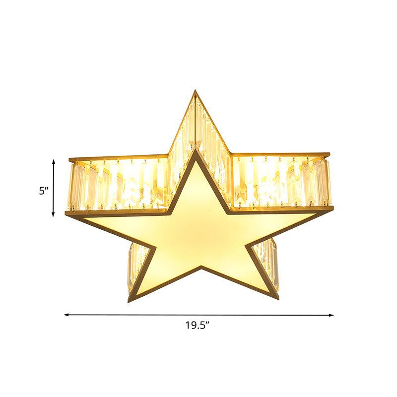 5 Lights Ceiling Flush Mount Simple Bedroom Flush Light Fixture with Star Crystal Shade in Gold