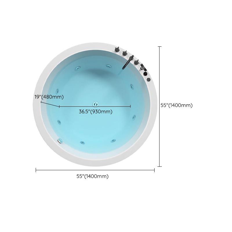 Modern Round Drop-in Bath Tub Acrylic Soaking Bathtub in White