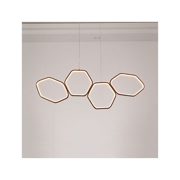 Lampadario dell'isola esagonale semplice acrilico 4/5/6 luci ciondolo a soffitto bianco/marrone in luce calda/bianca