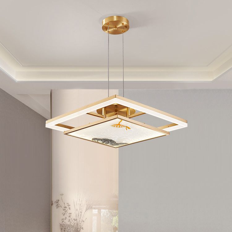 Chinese minimalisme-stijl LED hanger kroonluchter licht geometrische tweedaagse kroonluchter lamp