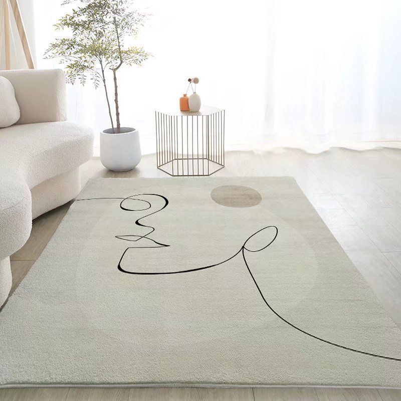 Rectangle Shape Rug Living Room Abstract Line Carpet Polyester Washable Area Rug