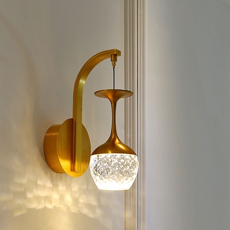 Gold Cup Shape Wall Hanging Light Modern LED Metallic Wall Mounted Lamp Fixture with Crystal Shade