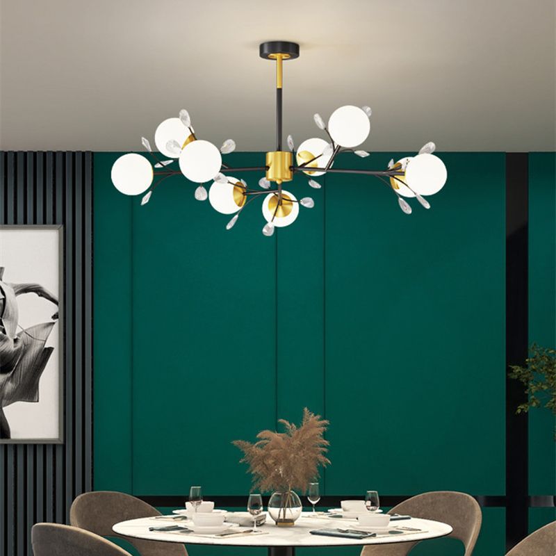 Black Globe Chandelier Nordic Multi Light Hanging Light with White Glass for Bedroom