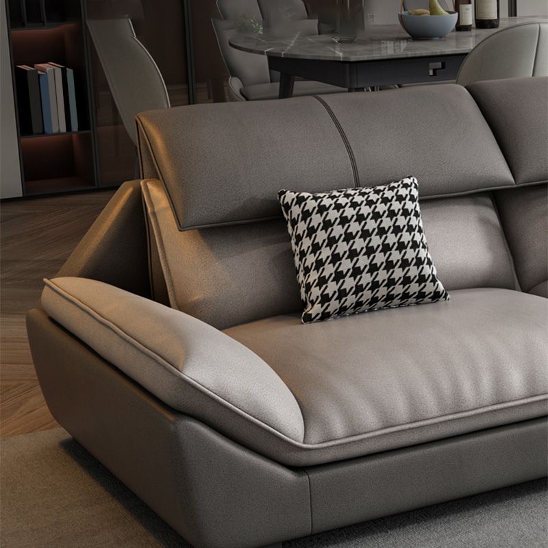 4-seat Faux Leather Retro Sofa & Chaise Grey Pillow Top Arm Sofa