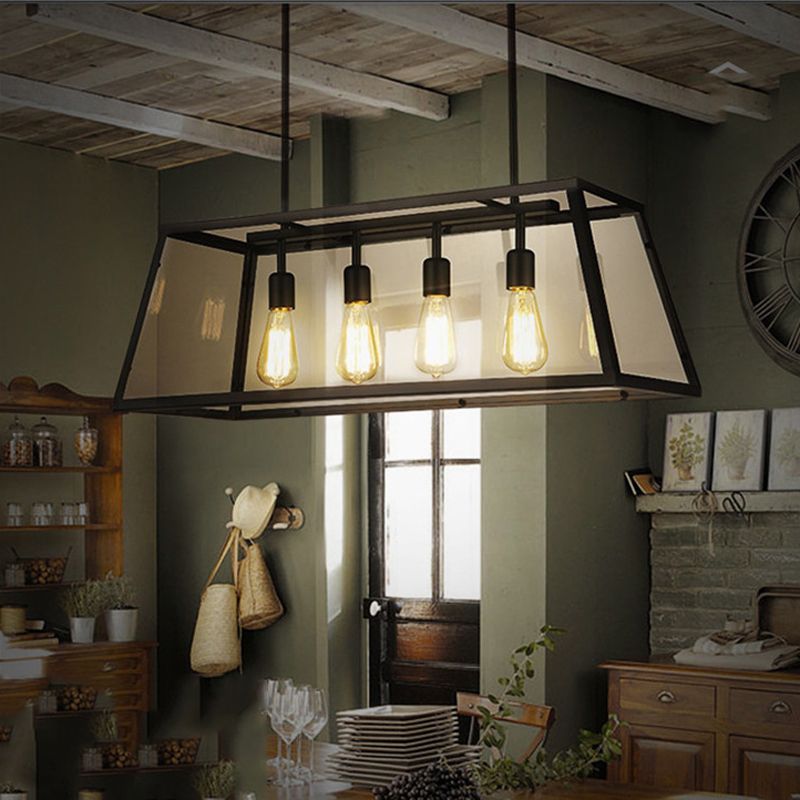 Industrial Trapezoid Island Pendant Lights Metal Multiple-Light Island Pendant Lighting