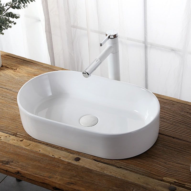 Modern Vessel Bathroom Sink Rectangular Porcelain Drain Vessel Sink(Not Included Faucet)