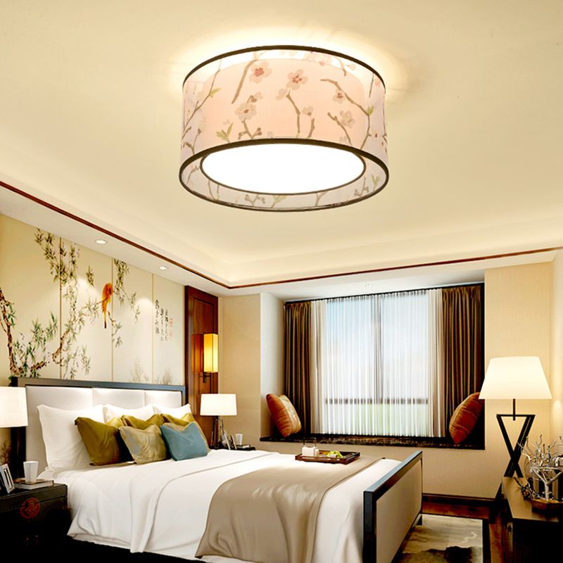 Lampe encastrée en tissu, plafonnier en forme de tambour de Style chinois pour salle à manger