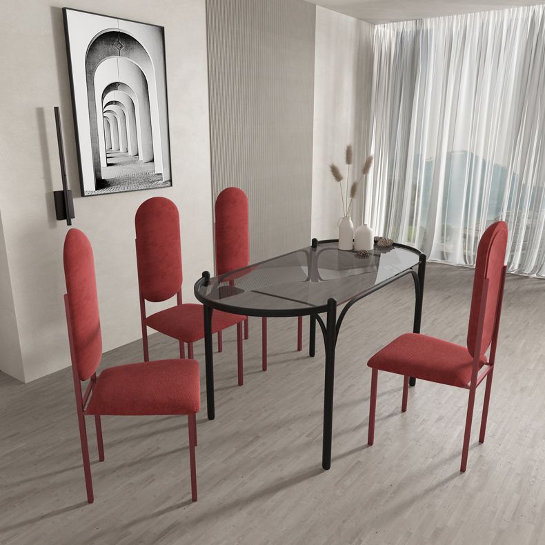 Metal Modern Oval Dining Table Clear Glass Top Table with 4 Legs