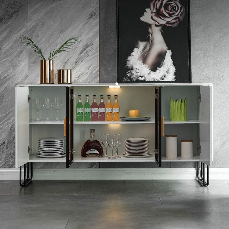Stone and Engineered Wood Sideboard Glam Style Dining Sideboard