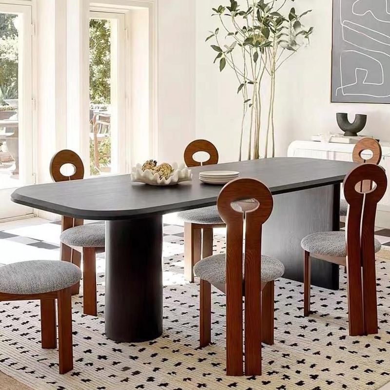 Modern Wood Dining Table with Double Pedestal Ellipse Table for Dining Room