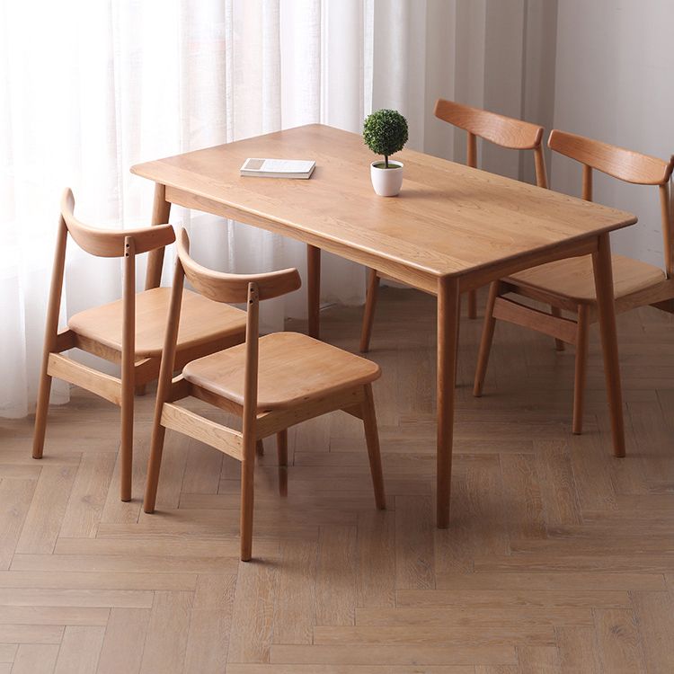 Solid Wood Modern Dining Table Brown Rectangle Table with 4 Legs for Home Use