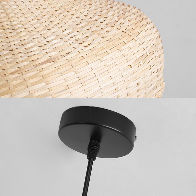 Hand-worked Natural Bamboo Drop Lamp Minimalist 1-Light Beige Pendant Light for Bedroom