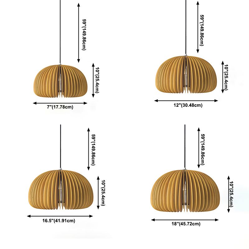 1 Light Pumpkin Shaped Pendant Lamp with Wood Frame Modern Suspension Lighting Fixture