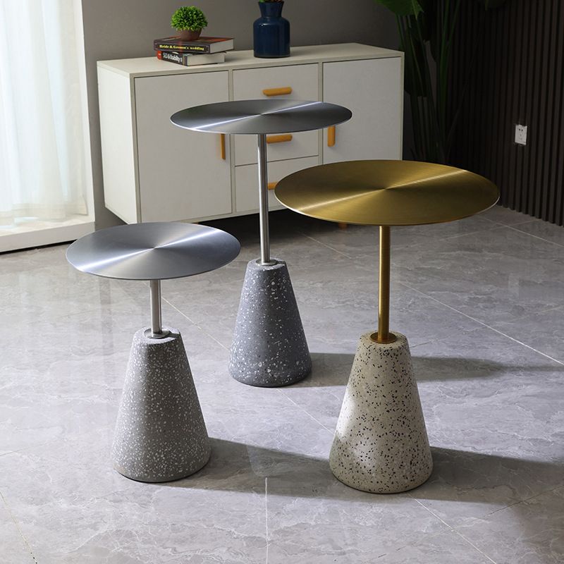 Medieval Modern Style Round Metal Table and Stone Pedestal Base Side Table