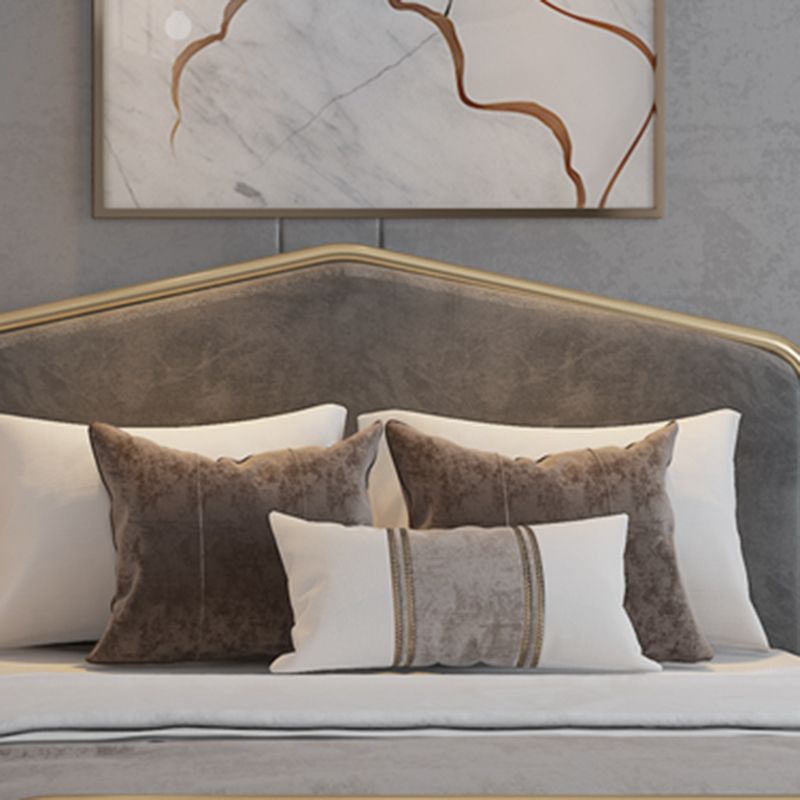 Metal Upholstered Bed with Camelback Headboard Low Profile Bed