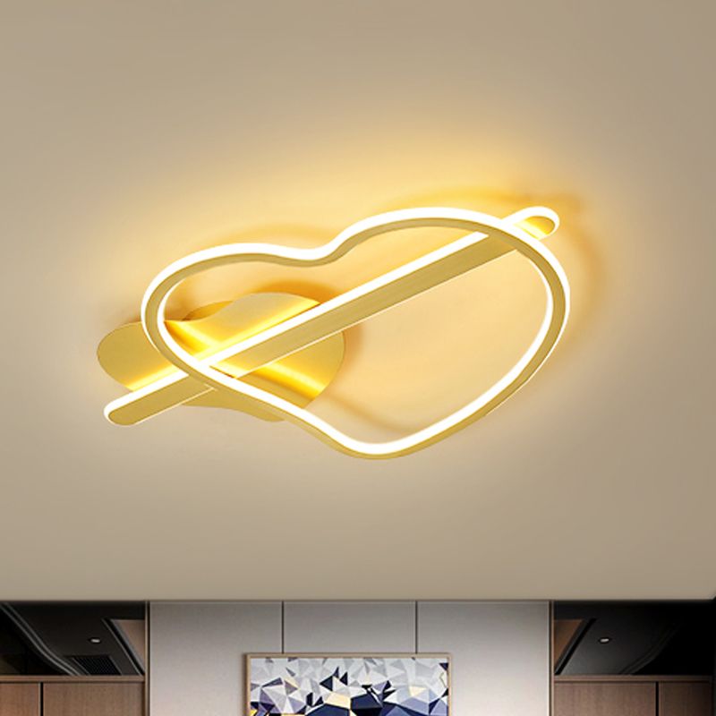 Loving Heart Metal Flush Mount Light Kids Gold/Coffee LED Ceiling Lighting in Warm/White Light for Bedroom