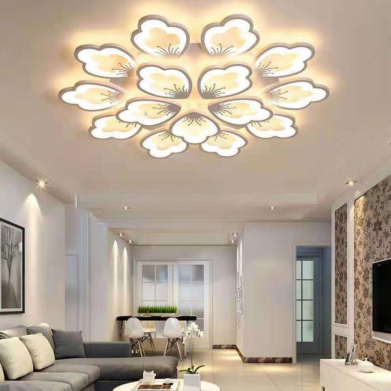 White Acrylic Shade Semi Flush Ceiling Light in Modern Concise Style Radial Metal Indoor Flush Mount