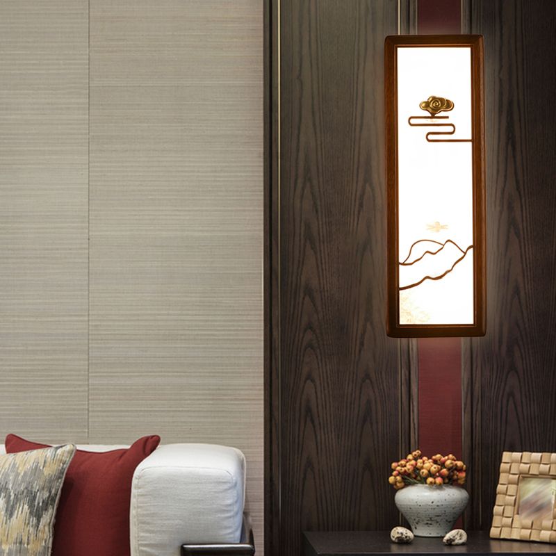Modern Style Rectangular Shape Wall Sconce Wood 1 Light Sconces for Living Room
