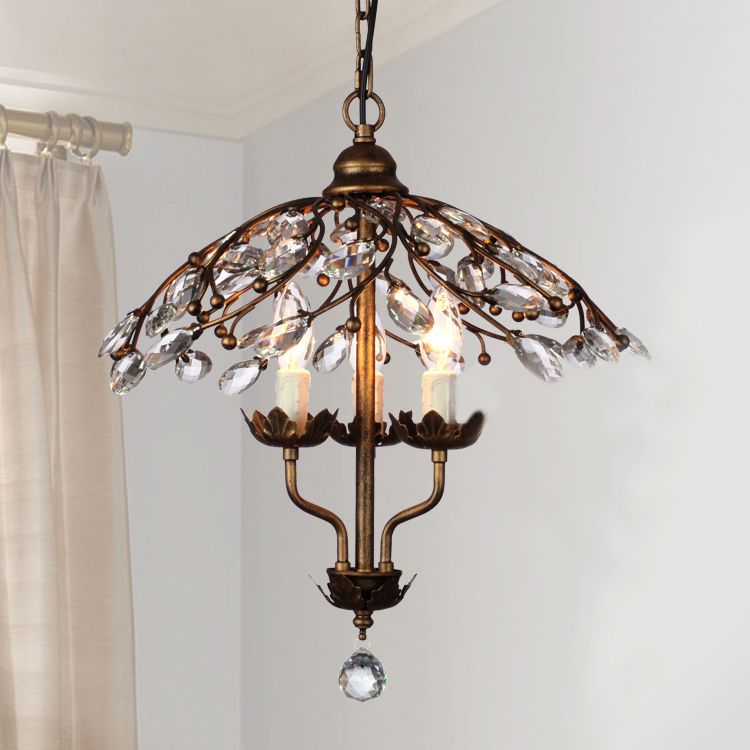 Sala de estar de la sala para el paraguas Candelier Hoja Cristal de hojas 2 cabezas de latón Kit de luz colgante