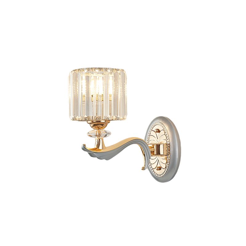 1/2 Lights Cylinder Sconce Light with Clear Crystal Shade Modern Flush Mount Wall Sconce in Silver Finish