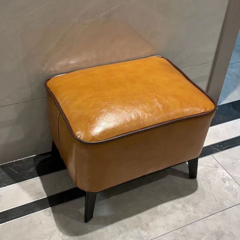 Mid-Century Modern Ottoman Faux Leather Upholstered Solid Color Ottoman with Chair Legs
