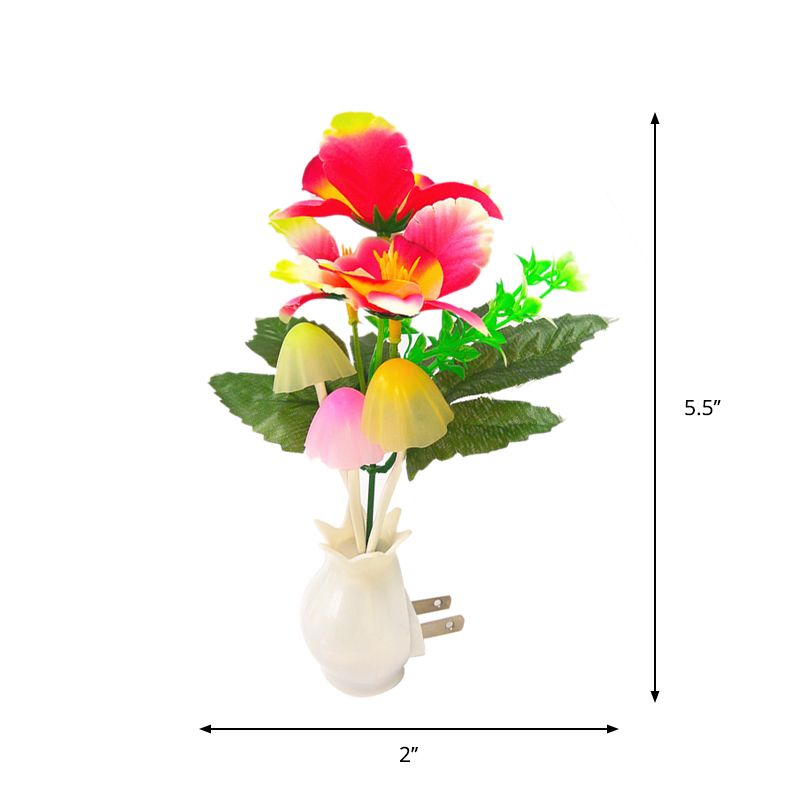 Modern Stylish Plug-in LED Night Light Red Phalaenopsis Wall Lamp with Plastic Shade, Multicolored Light