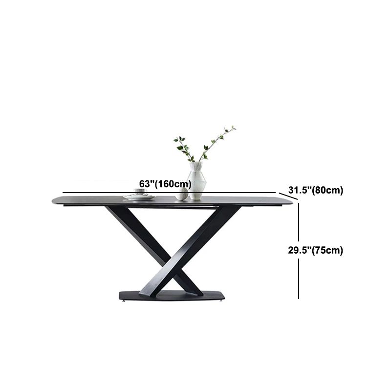 Rectangle Sintered Stone Kitchen Table Modern Black Dining Room Table