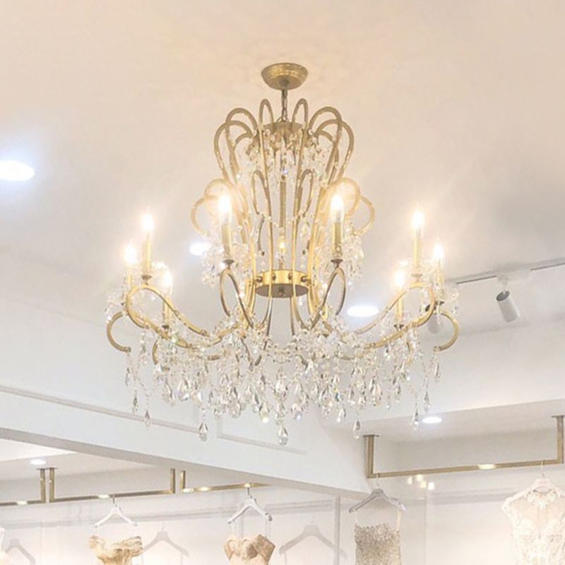 Traditional Crown Chandelier Lighting Crystal Pendant Light with Metallic Candlestick