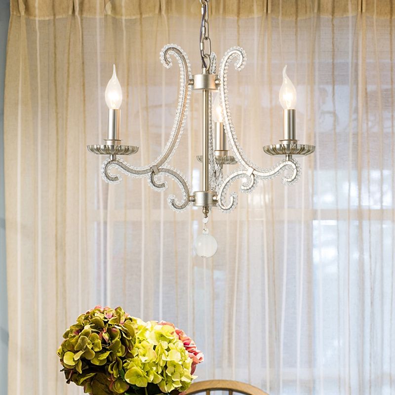 Candlestick Crystal Chandelier Lighting Simple 3/6/8 Lights Living Room Hanging Pendant Light in Silver