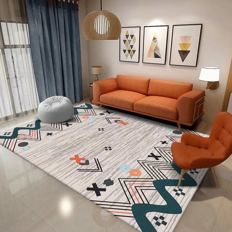 Bohemian Harlequin Print Rug Polyester Area Carpet Non-Slip Backing Indoor Rug for Living Room