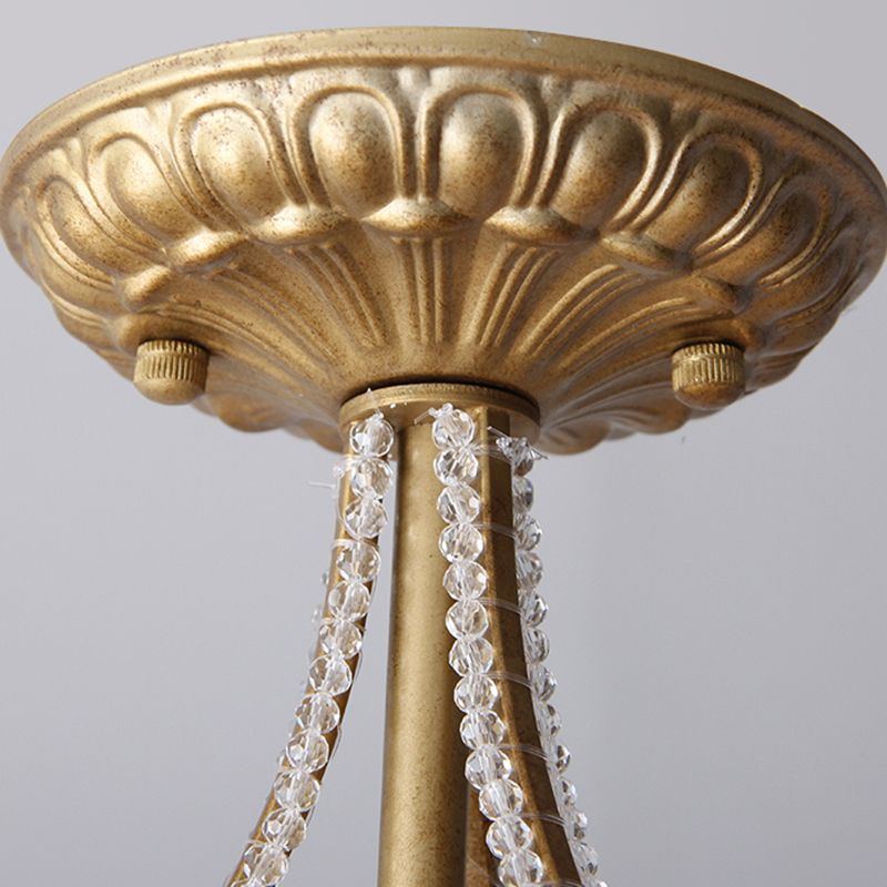 Plafonnier hémisphère doré antique avec perles de cristal rustiques, plafonnier à 5 lumières pour salle à manger