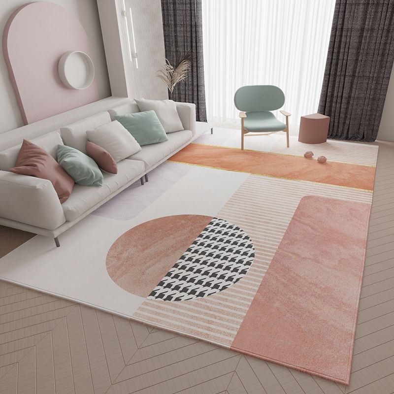 Apricot Tone Home Decor Carpet Nordic Abstract Lines Area Rug Polyester with Non-Slip Backing Rug