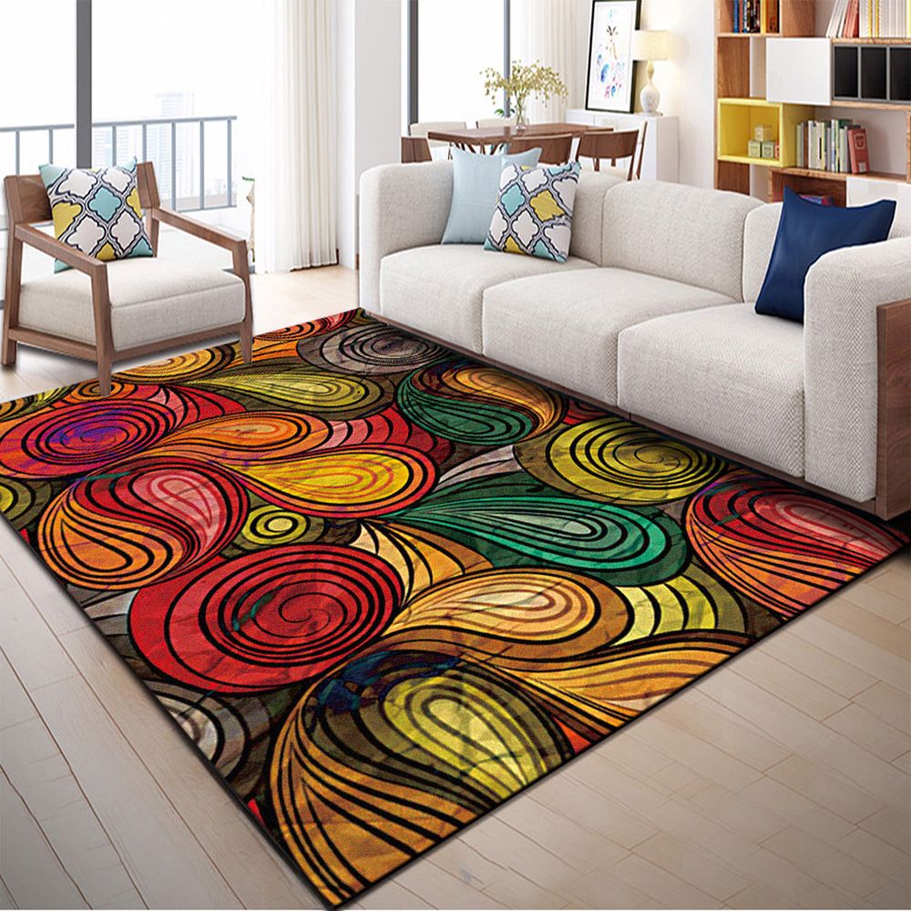 Native American Patterned Rug Multi-Colored Polyester Carpet Machine Washable Pet Friendly Non-Slip Backing Rug for Room