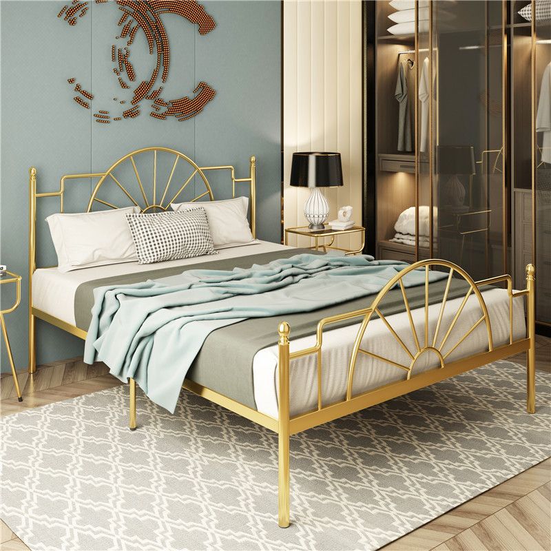 Modern Metal with Headboard with Metal Legs Camelback Open-Frame Bed