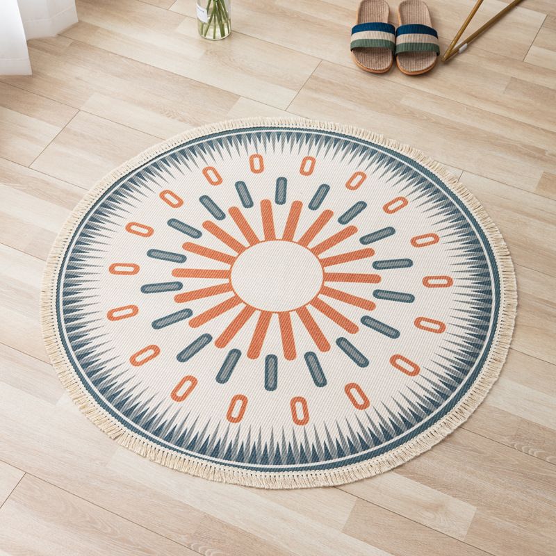 Marokkanischer Teppich mit Blumenmuster, mehrfarbiger Teppich mit Fransen, waschbarer Teppich aus Baumwollmischung für die Inneneinrichtung
