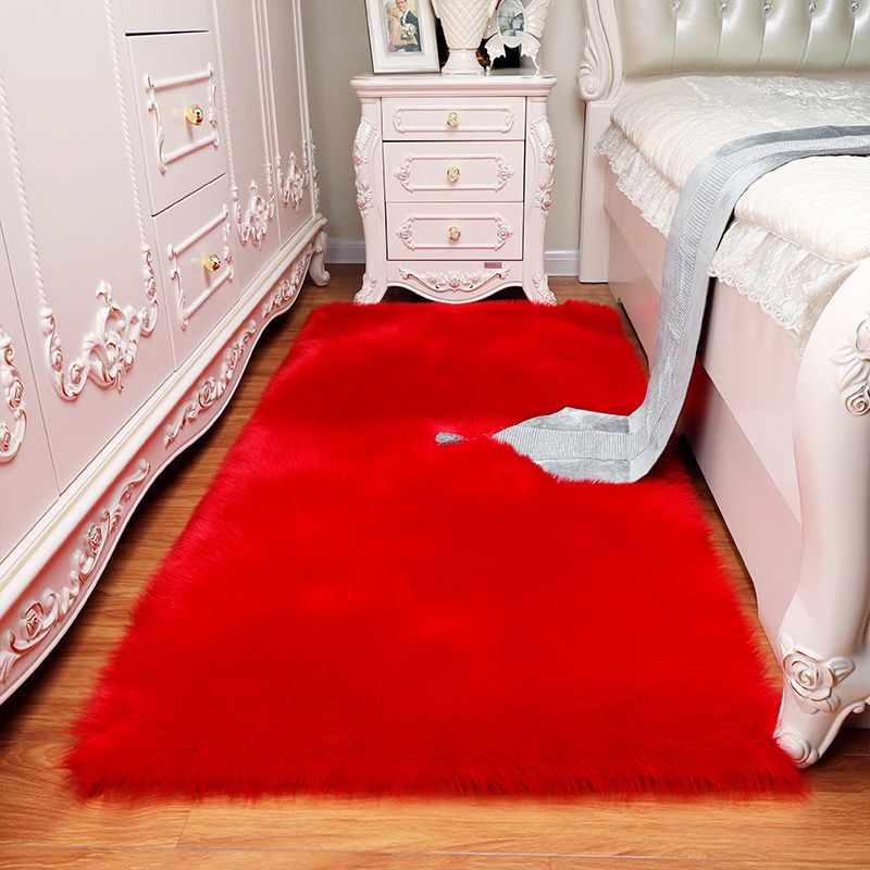 Cozy Plain Rug Faux Fleece Simplicity Carpet Washable Stain Resistant Non-Slip Rug for Girls Bedroom