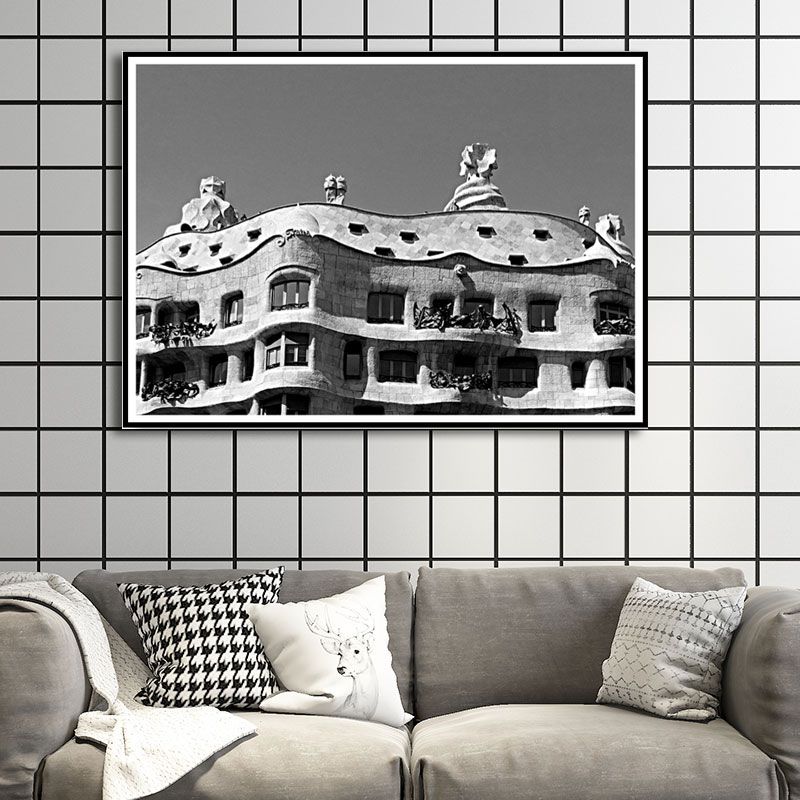 Grey Building Canvas Prints Classic Home Decor Wall Art for Sitting Room, Multiple Sizes